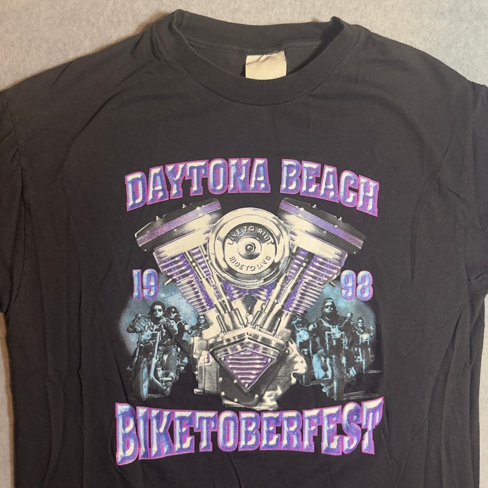 Vintage 1998 Daytona Beach Biketoberfest T-Shirt Black Large Biker 90s Moto
